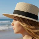 Chapéu Feminino para Praia de Palha Dobrável com Faixa