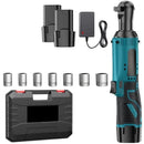 Chave de Catraca Elétrica 12V 3/8" Bivolt com 2 Baterias Recarregáveis + Kit de Soquetes
