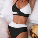 Conjunto de Biquíni Feminino Cintura Alta com Design Cruzado